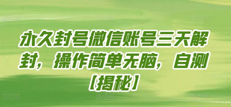 永久封号微信账号三天解封，操作简单无脑，自测-大熊猫资源站